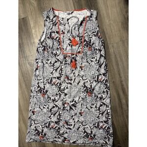 Boden Lana Brown White Floral Tassel Tie Keyhole Mini Sheath Dress Size 8R